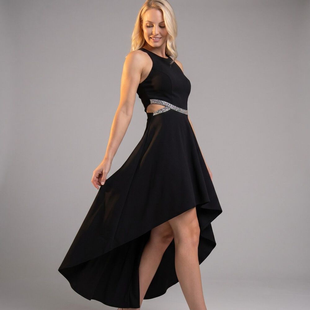 Speechless Formal Prom Dress Size 11 Black High Low Cut Out Waist Rhinestones - Picture 3 of 8